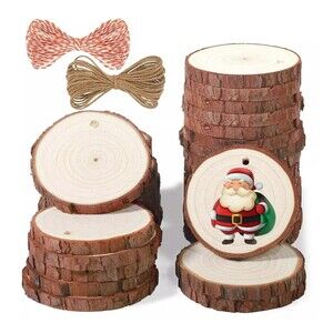 Natural Wood Slices - 30 Pcs 2.7-3.1 inches Craft Unfinished Wood kit Predril...